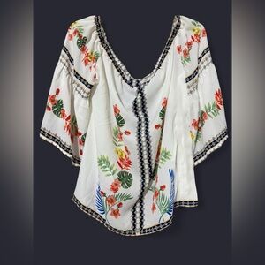 Floral White Blouse with Multicolor Accents